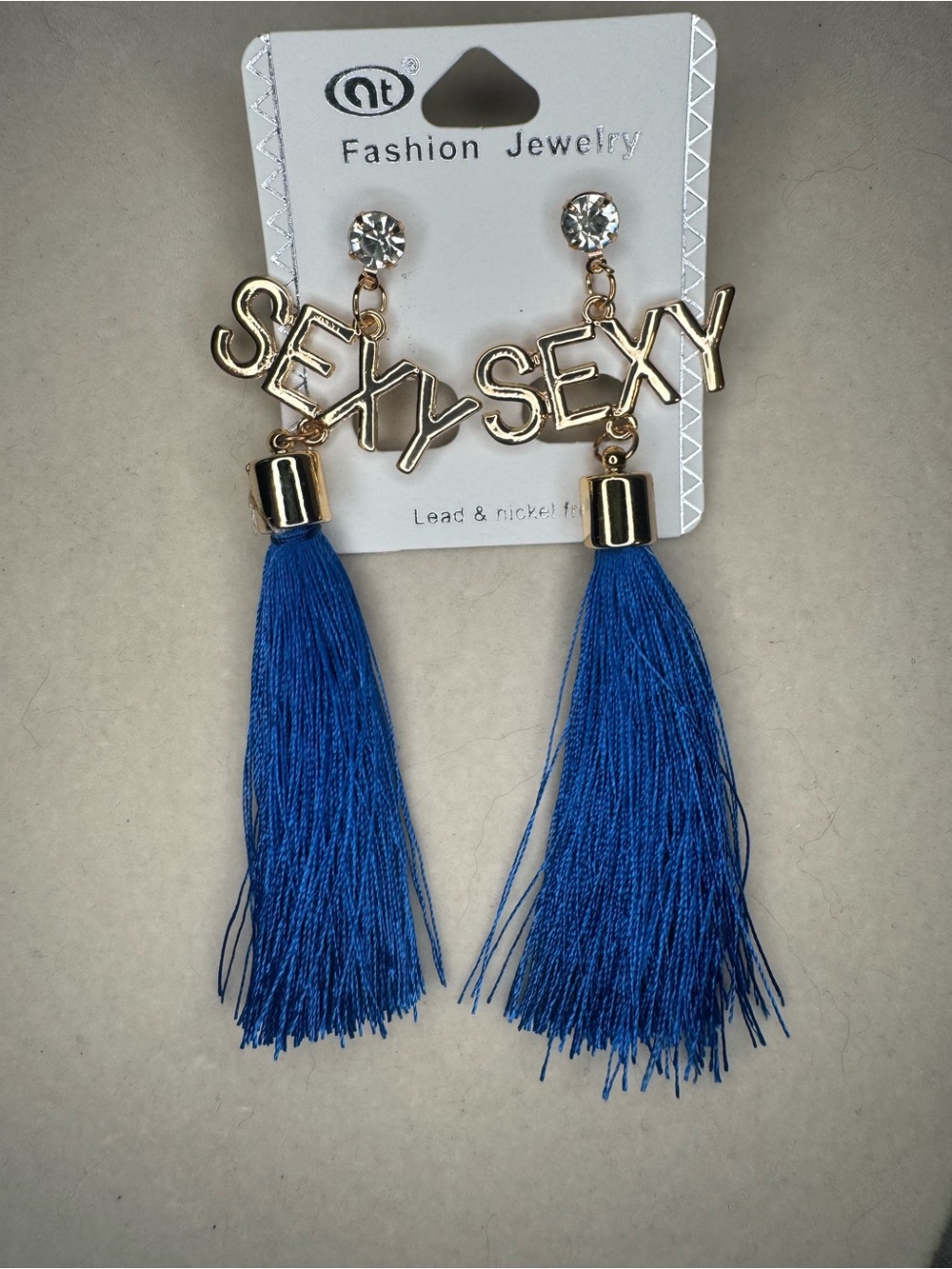 New Fashion Jewelry Blue 'SEXY' Tassel Earrings